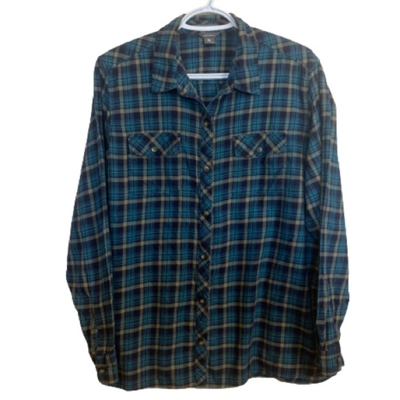 Eddie Bauer Tops - Eddie Bauer Blue Green Cotton Plaid Button Up Top